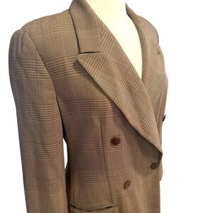 VTG Giorgio Armani 100% Wool Blazer Women's 42 Brown Tan Plaid Suit Jacket Italy